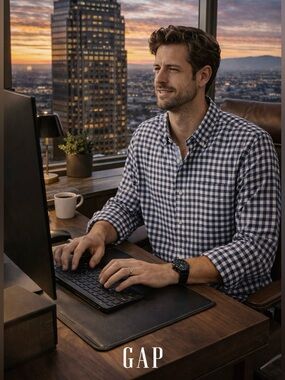 GAP Navy and White Gingham Shirt
